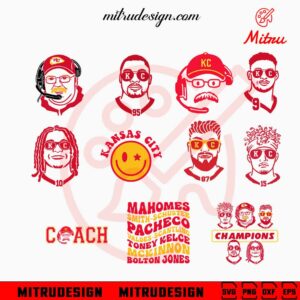 KC Chiefs Players And Coach Bundle SVG, Andy Reid SVG, Patrick Mahomes SVG, Travis Kelce SVG, PNG Files