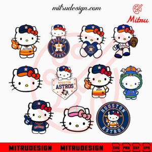 Hello Kitty Houston Astros Bundle SVG, Cute Astros SVG, Kwaii Kitty Baseball SVG, PNG, DXF, EPS