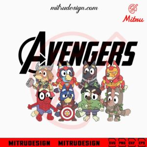 Bluey Avengers SVG, Bluey Friends Superheroes SVG, PNG, DXF, EPS, For Shirt