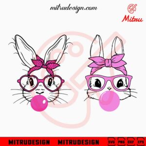 Bubble Gum Bunny SVG, Cute Easter Girl SVG, PNG, DXF, EPS, Cutting Files