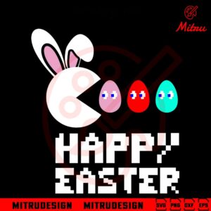 Pacman Happy Easter SVG, Funny Easter Game SVG, Egg Hunt SVG, PNG, DXF, EPS, Cutting Files