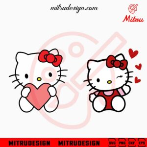 Hello Kitty Heart SVG, Love Kitty Cat SVG, Hello Kitty Valentine's Day SVG, PNG, DXF, EPS, Files