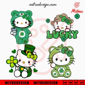 Hello Kitty St Patrick's Day Bundle SVG, Kwaii Kitty Lucky SVG, PNG, DXF, EPS, Files