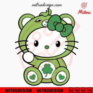 Hello Kitty Care Bears Green SVG, Shamrock Bear SVG, Cute St Patricks Day SVG, PNG, DXF, EPS