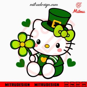 Hello Kitty St Patrick's Day SVG, Kitty Leprechaun Hat SVG, PNG, DXF, EPS, Cricut