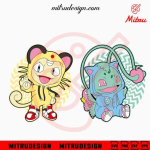 Meowth Bulbasaur Wearing Hoodie SVG, Cute Pokemon SVG, PNG, DXF, EPS, Digital Download
