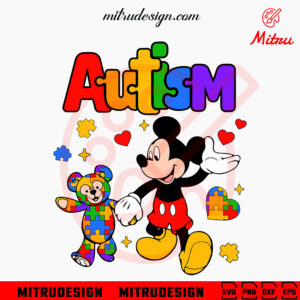 Mickey And Bear Autism SVG, Disney Autism Awareness Month SVG, PNG, DXF, EPS, Cricut