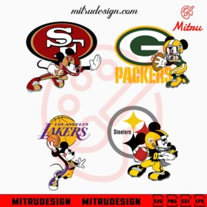 Mickey Mouse Football Basketball Teams Bundle SVG, Steelers, 49ers, Packers, Lakers Mickey SVG, Files