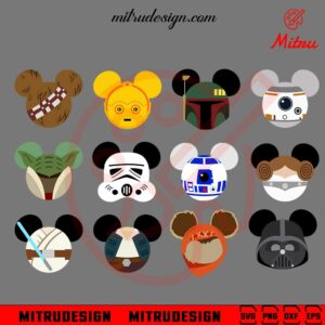 Star Wars Mouse Head Bundle SVG, Baby Yoda, Darth Vader, Leia SVG, PNG, DXF, EPS, Cricut