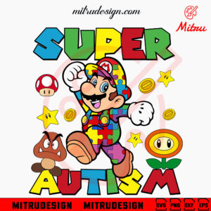 Super Mario Autism SVG, Mario Bros Autism Awareness SVG, PNG, DXF, EPS, Cricut