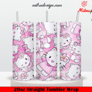 Cute Pink Hello Kitty 20oz Skinny Tumbler Wrap PNG Template Sublimation File