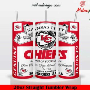 Chiefs King Of Football Four Time Super Bowl Champions 20oz Tumbler Wrap PNG Sublimation Design