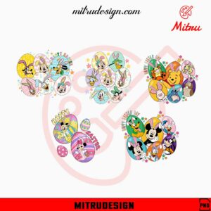 Disney Friends Easter Eggs Bundle PNG, Mickey, Minnie, Pooh Happy Easter PNG, Sublimation