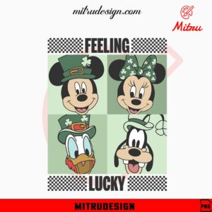 Disney Friends Feeling Lucky PNG, Mickey, Minnie, Donald, Goofy, Funny St Patrick's Day PNG