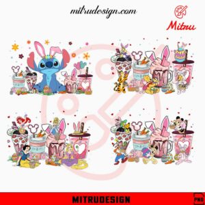 Disney Easter Coffee Cup Bundle PNG, Stitch, Mickey, Pooh, Princess, Happy Easter PNG, Sublimation