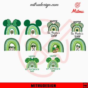 Happy St Patrick's Day Rainbow Mouse Ears PNG, Cute Lucky Day PNG, Mickey Clover Leaf PNG