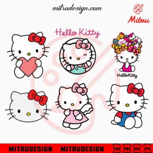 Hello Kitty Bundle SVG, Kitty White SVG, Kwaii Cat Sanrio SVG, PNG, DXF, EPS, Cut Files