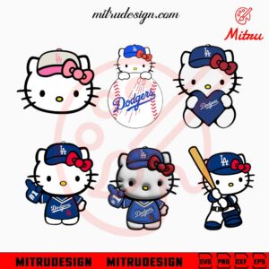Hello Kitty Los Angeles Dodgers Bundle SVG, Kawaii Cat Dodgers SVG, Kitty LA Baseball SVG, PNG, DXF, EPS, Cricut