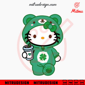 Hello Kitty Good Luck Bear SVG, Cute Green Care Bears SVG, Kwaii Kitty St Patrick's Day SVG, Cutting Files