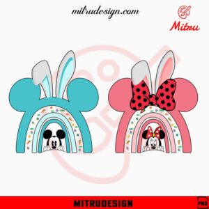 Mickey And Minnie Mouse Easter Rainbow PNG, Easter Bunny Disney PNG, Sublimation Files