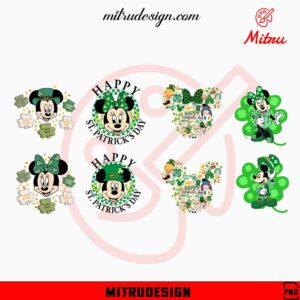 Mickey Minnie Mouse St Patrick's Day Bundle PNG, Cute Shamrock PNG, Digital Downloads