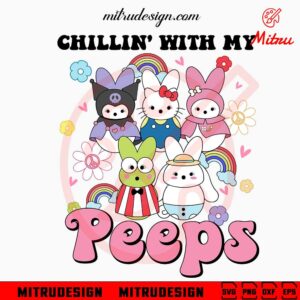 Hello Kitty Friends Chillin With My Peeps SVG, Sanrio Easter Peeps SVG, Cute Easter SVG, PNG, DXF, EPS, Digital Download