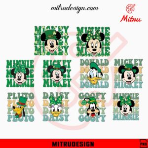 Mickey Mouse Friends Retro Patrick's Day Bundle PNG, Disney Characters Leprechaun Hat PNG, Sublimation