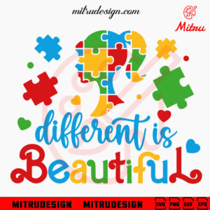 Different Is Beautiful Barbie Autism Awareness SVG, Autism Girl SVG, PNG, DXF, EPS, Files