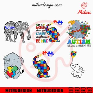 Elephant Autism Bundle SVG, Dumbo Autism SVG, PNG, DXF, EPS, Instant Download