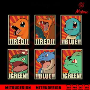 Pokemon Red Blue Green Bundle SVG, Charmander SVG, Bulbasaur SVG, Squirtle SVG
