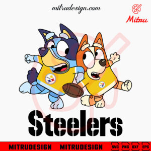 Bluey Pittsburgh Steelers SVG, Bluey And Bingo Steelers Team SVG, PNG, DXF, EPS, Cricut