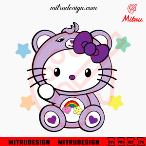 Hello Kitty Share Bear SVG, Cute Kitty Care Bear Purple SVG, PNG, DXF, EPS, Digital Download