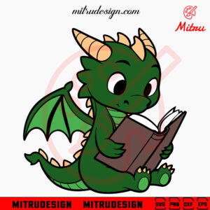 Cute Dragon Reading Book SVG, Reader SVG, Kids Love Books SVG, PNG, DXF, EPS