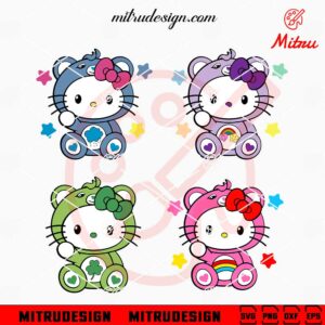 Hello Kitty Care Bears Bundle SVG, Cute Kitty Bear SVG, PNG, DXF, EPS, Files