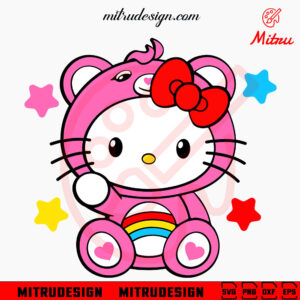 Hello Kitty Cheer Bear SVG, Kitty Pink Care Bears SVG, PNG, DXF, EPS, Cricut Files