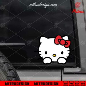 Hello Kitty Peeking SVG, Kawaii Kitty Cat SVG, PNG, DXF, EPS, For Car Decal