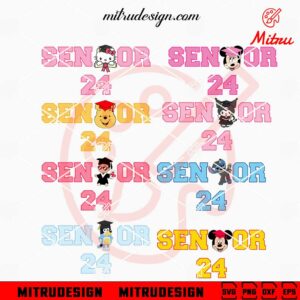 Cartoon Characters Senior 24 Bundle SVG, Class Of 2024 Senior SVG, Graduate SVG, Instant Download