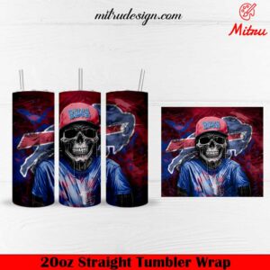 Buffalo Bills Skull 20oz Skinny Tumbler Wrap PNG Sublimation Designs