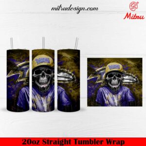 Baltimore Ravens Skull 20oz Skinny Tumbler Wrap PNG Design