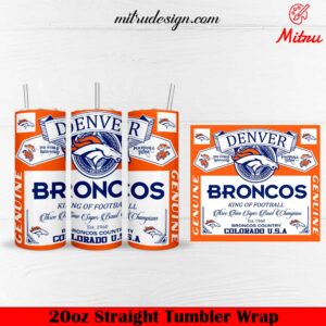 Broncos Three Time Super Bowl Champions 20oz Skinny Tumbler Wrap PNG Design Download