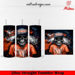 Denver Broncos Skull 20oz Skinny Tumbler Wrap PNG Designs