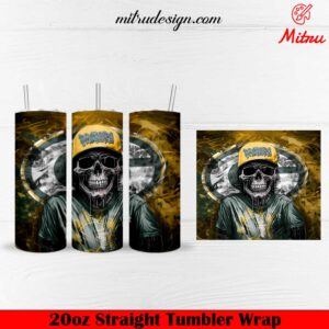 Green Bay Packers Skull 20oz Skinny Tumbler Wrap PNG Sublimation File