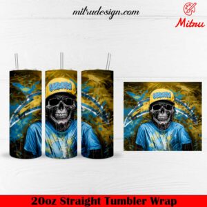 Los Angeles Chargers Skull 20oz Skinny Tumbler Wrap Download PNG Template