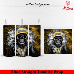 Pittsburgh Steelers Skull Skinny Tumbler Sublimation Design PNG