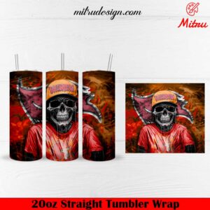 Tampa Bay Buccaneers Skull 20oz Skinny Tumbler Wrap PNG Sublimation Design