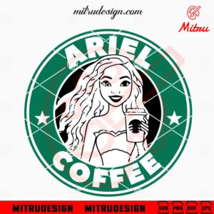 Black Ariel Princess Starbucks Logo SVG, Ariel Coffee SVG, PNG, DXF, EPS, Cutting Files