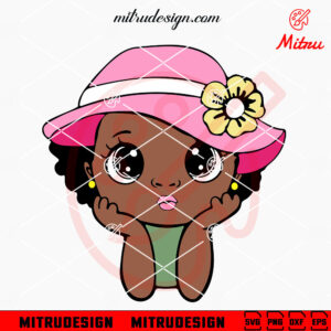 Black Girl Sun Hat SVG, Cute Afro Little Girl SVG, PNG, DXF, EPS, Digital Download