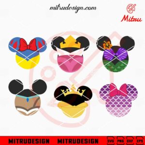 Disney Princess Minnie Head Bundle SVG, Cute Girl Disney SVG, PNG, DXF, EPS, Cricut