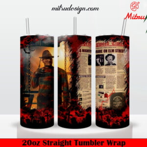 Freddy Krueger News Paper 20oz Skinny Tumbler Wrap PNG Digital Download