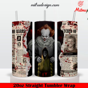 Pennywise IT News Paper 20oz Skinny Tumbler Wrap PNG Sublimation